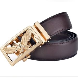Men's NIP Brown Premium Gold Eagle Buckle Leather Belt Size 48in
